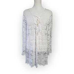 Wave Zone Lace Tunic Top Womens XL White Boho Sheer Beach Cover Up Long Sleeve